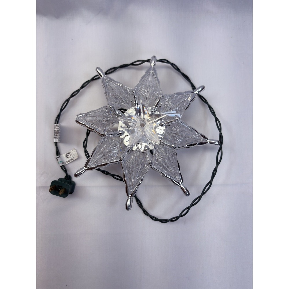 Silver Clear LED Light Up Christmas Tree Topper Plastic/Metal 7.5inx3in FR-553